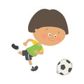 Little boy playing soccer. Child kicking football. Cute happy kid playing with a ball. Cartoon vector eps 10 Royalty Free Stock Photo