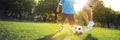 Little Boy Playing Soccer With His Father Concept Royalty Free Stock Photo
