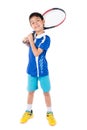 Little boy playing tennis racket and tennis ball in hand Royalty Free Stock Photo