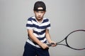Little Boy Playing Tennis. Sport Child with tennis racquet Royalty Free Stock Photo