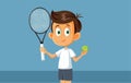 Little Boy Playing Tennis Vector Cartoon