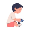 Little Boy Playing with Toy Car Sitting on the Floor Being at Kindergarden Vector Illustration Royalty Free Stock Photo