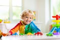 Boy playing toy cars. Kid with toys. Child and car Royalty Free Stock Photo