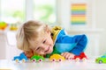 Boy playing toy cars. Kid with toys. Child and car Royalty Free Stock Photo