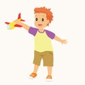 Little Boy Playing Toy Plane Cartoon Vector Royalty Free Stock Photo