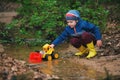 Little boy playing with toy truck Royalty Free Stock Photo