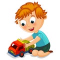Little boy playing with toy truck vector Royalty Free Stock Photo