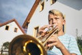 Little boy playing the trumpet Royalty Free Stock Photo