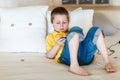 Boy playing video games on portable device Royalty Free Stock Photo