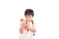 Little boy playing water on water festival Thailand new year with hand Royalty Free Stock Photo