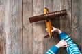 Little boy plays with airplane