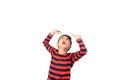 Little boy pose like taking heavy thing over his head isolate Royalty Free Stock Photo