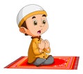 The little boy is praying in the ramadan night