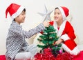 Little boy preparing christmas tree Royalty Free Stock Photo
