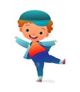 Little Boy preschooler. Person in autumn clothes. In jacket and cap. Cute child. Cheerful funny kid. Baby joy. Cartoon Royalty Free Stock Photo