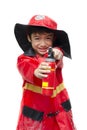 Little boy pretend as a fire fighter