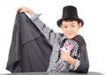 Little boy pretend as a magician performance with fun