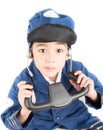 Little boy pretend as a pilot Royalty Free Stock Photo
