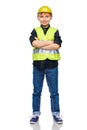 little boy in protective helmet and safety vest Royalty Free Stock Photo