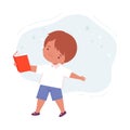 Little Boy Reading Book, Cute Kid Walking with Book, Children Education and Imagination Concept Cartoon Style Vector Royalty Free Stock Photo