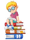 Little boy reading book on the stack of book Royalty Free Stock Photo