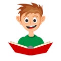 Little Boy Reading A Red Book. A little cute boy reading a red book with happy face. He like to read and study educational books. Royalty Free Stock Photo