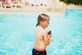 Little boy ready to dive into swimming pool Royalty Free Stock Photo