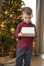 Little boy received an unexpected or unwanted gift for Christmas Royalty Free Stock Photo