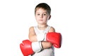 Little boy with red boxing gloves on white background isolated Royalty Free Stock Photo