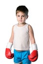 Little boy with red boxing gloves on white background isolated Royalty Free Stock Photo