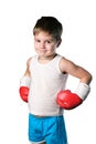 Little boy with red boxing gloves on white background isolated Royalty Free Stock Photo