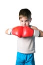 Little boy with red boxing gloves on white background isolated Royalty Free Stock Photo