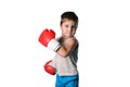 Little boy with red boxing gloves on white background isolated Royalty Free Stock Photo