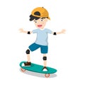 Little boy ride a skateboard isolated on background. Vector illustration in cartoon character flat style