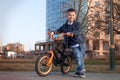 Little boy riding his bike in city park Royalty Free Stock Photo