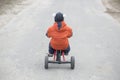 The little boy is riding a tricycle Royalty Free Stock Photo