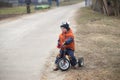 The little boy is riding a tricycle Royalty Free Stock Photo