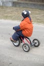 The little boy is riding a tricycle Royalty Free Stock Photo