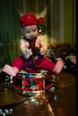 Little boy rocker drummer in red bandana and with drum Royalty Free Stock Photo