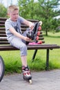 Little boy on roller skates Royalty Free Stock Photo