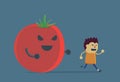 Little boy run away from tomato Royalty Free Stock Photo