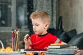 The little boy is sad, bored to do homework Royalty Free Stock Photo