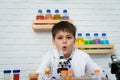 Little boy in science classroom It is the basis for the process of systematic thinking, reasoning, observation, data collection.