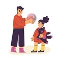 Little Boy Share Ball with Crying Girl Supporting and Comforting Sad Friend Vector Illustration Royalty Free Stock Photo