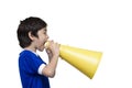 Little boy shouting with the megaphone