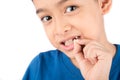 Little boy showing baby teeth toothless close up waiting for new teeth Royalty Free Stock Photo