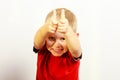 Little boy showing thumb up success hand sign gesture. Royalty Free Stock Photo