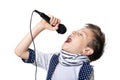 Little boy sing song in microphone