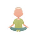 Little boy sits in the lotus position. Isolated. Cartoon style. Royalty Free Stock Photo