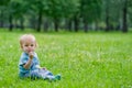 Little boy sitting on grass Royalty Free Stock Photo